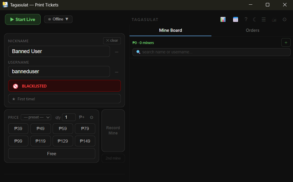 Blacklisted buyer flagged on the mine board