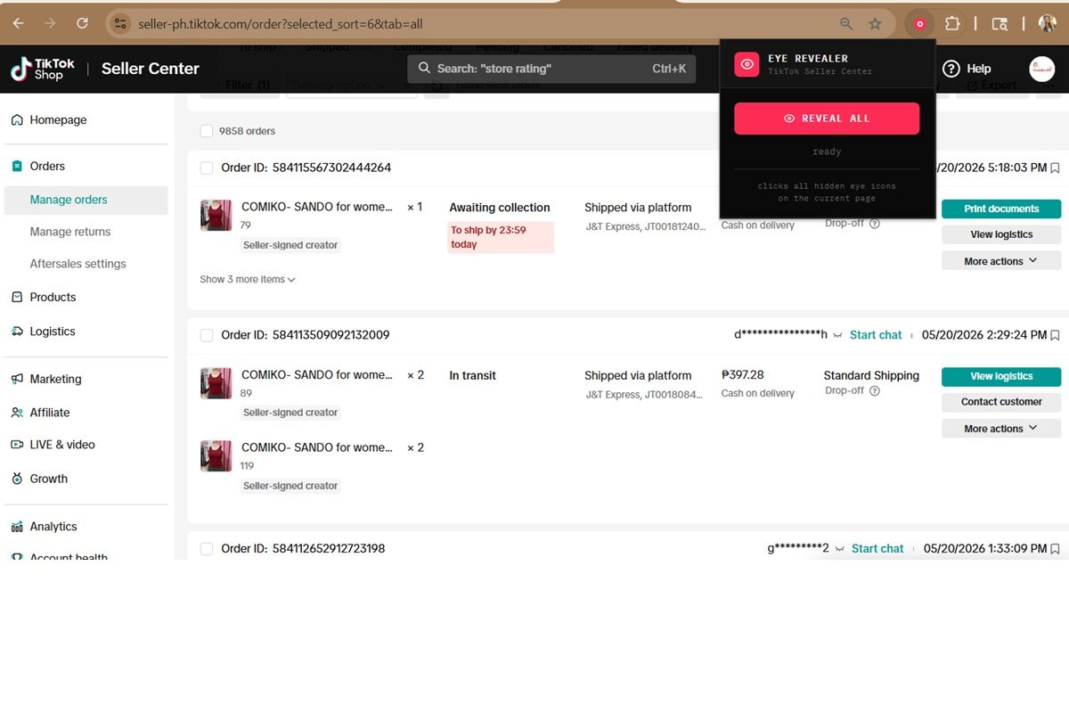 Eye Revealer active, usernames visible