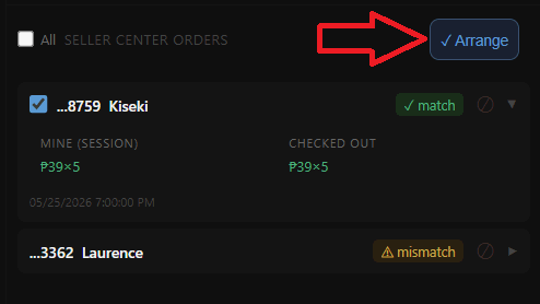 An exact-match order row