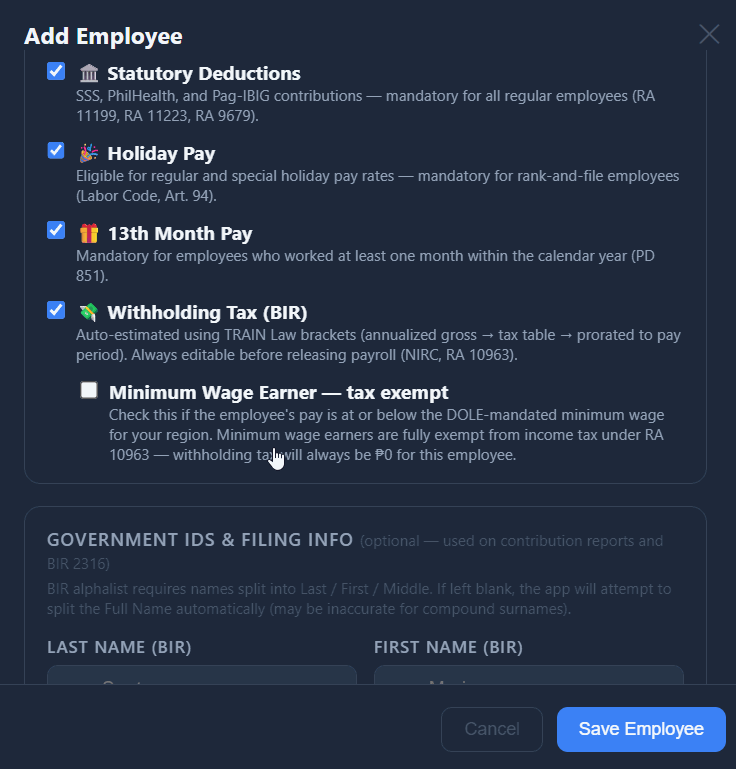 Add Employee form — part 2 of 4
