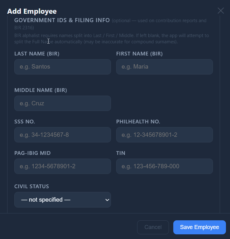 Add Employee form — part 3 of 4