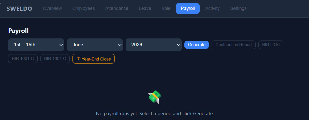 Generated payroll table — employee rows with base pay, deductions, gross, net